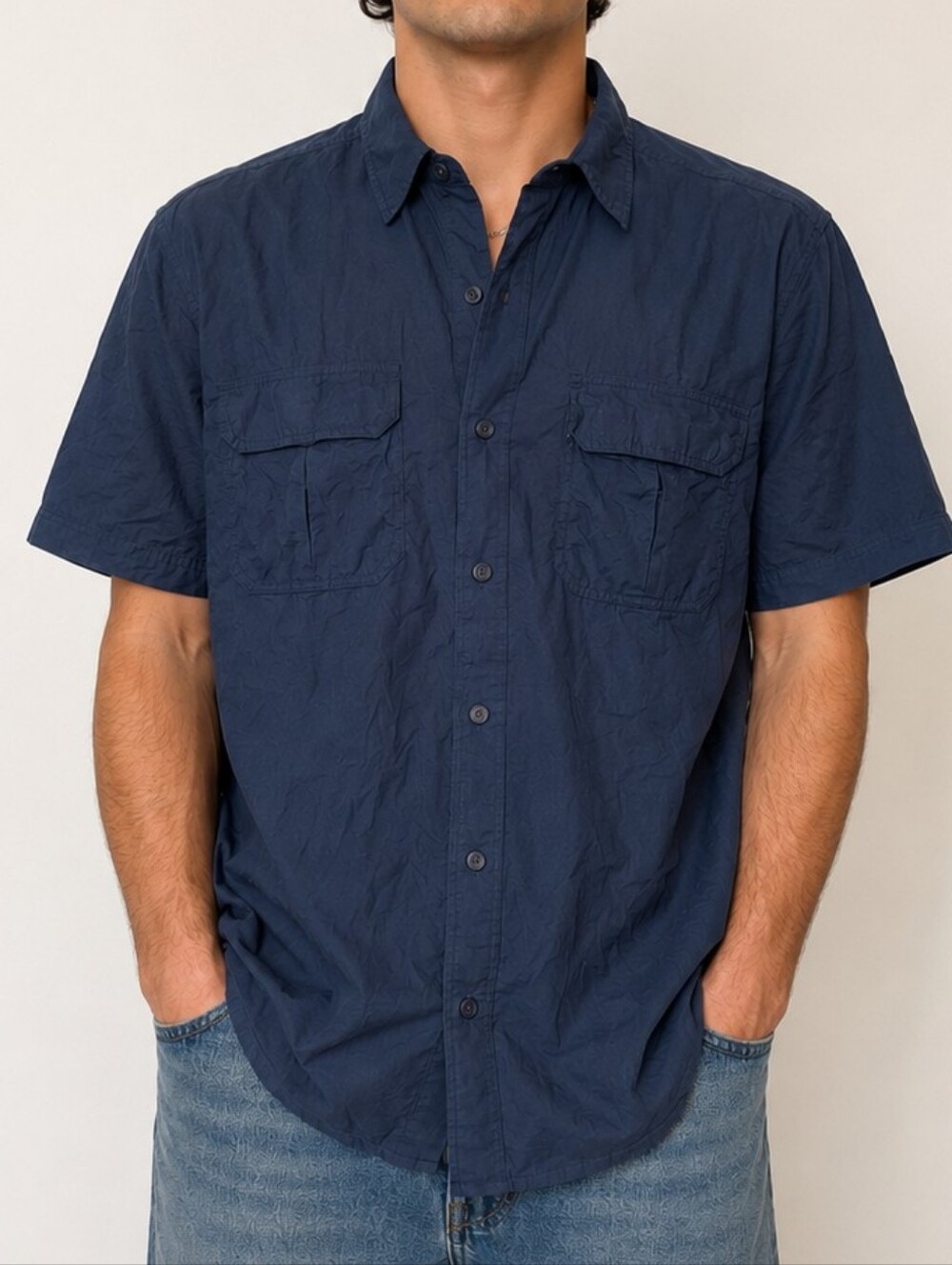 WindRiver Men's Short Sleeve Fishing Utility Shirt Navy Blue Size Medium